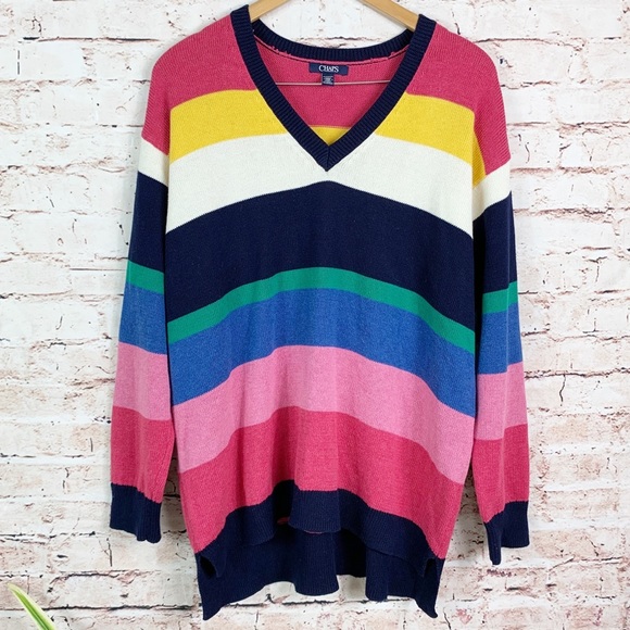 Chaps Striped Rainbow Sweater 